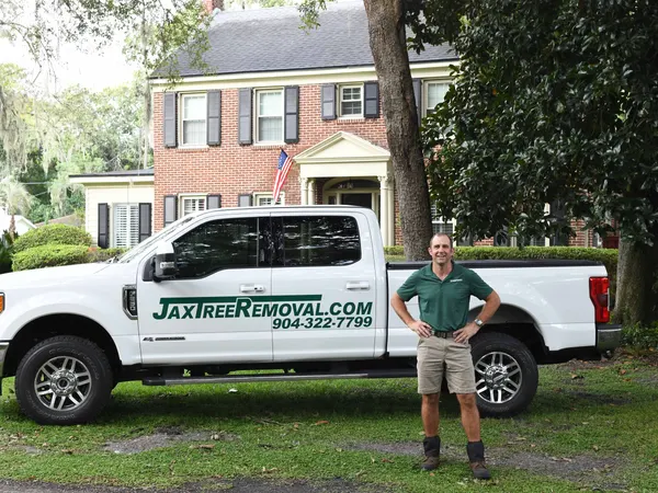 JaxTreeRemoval.com truck at a Jacksonville home — tree service in Jacksonville, FL by Jax Tree Removal