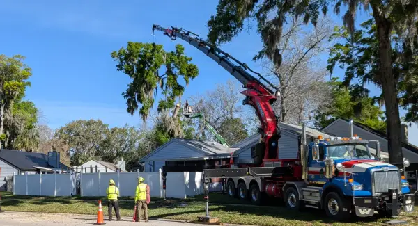 Tree removal crane service — crane tree removal in Jacksonville, FL by Jax Tree Removal