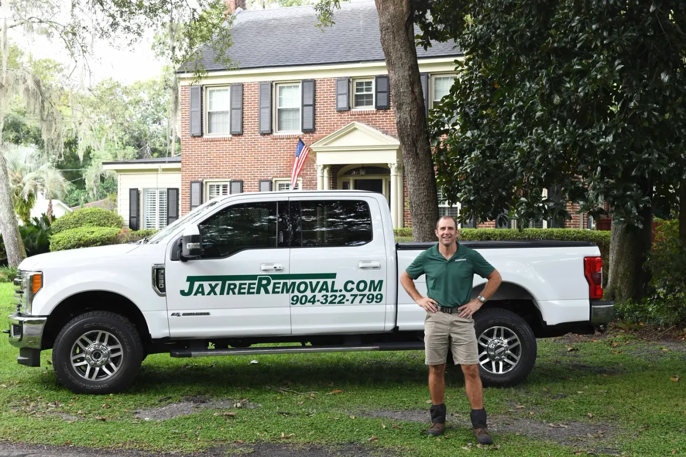 JaxTreeRemoval.com truck at a Jacksonville home — tree service in Jacksonville, FL by Jax Tree Removal